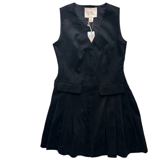 ❌SOLD❌ Camila Coelho Black Faux Leather Pleated Mini Dress Size XS - Picture 1 of 11